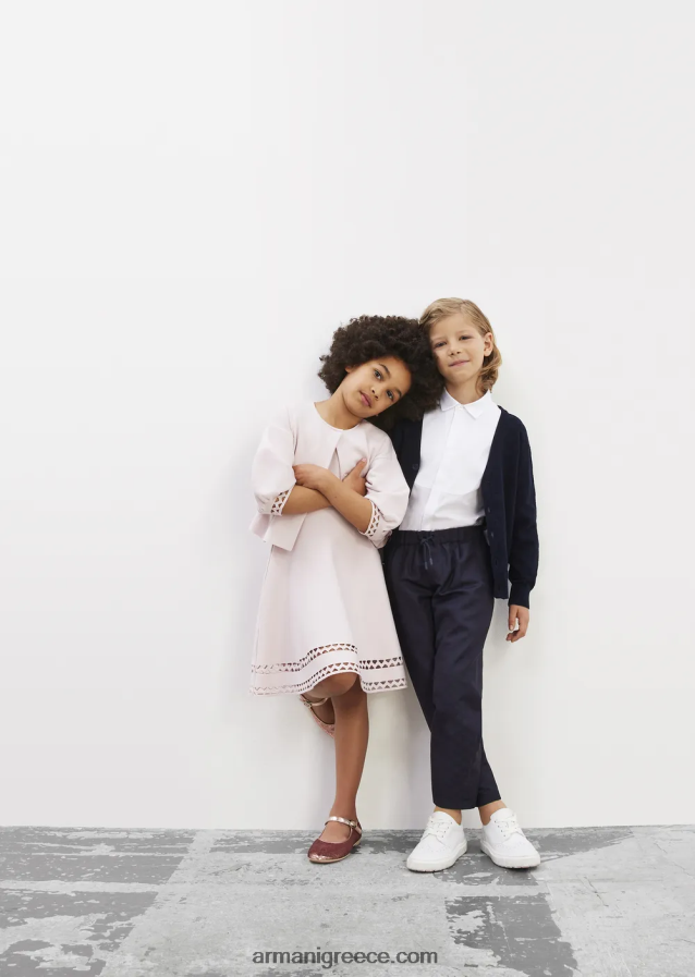 κορίτσι Armani πλεκτό φόρεμα με φαρδύ προφίλ με κοπή με λέιζερ 4046R62542 ροζ