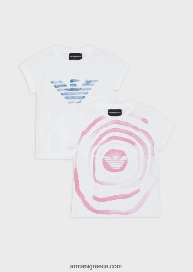 κορίτσι Armani δύο πακέτα μπλουζάκι ζέρσεϊ με λογότυπο σε εφέ ακουαρέλας 4046R62553 άσπρο