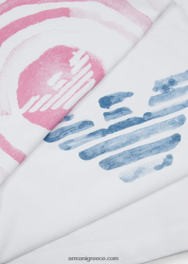 κορίτσι Armani δύο πακέτα μπλουζάκι ζέρσεϊ με λογότυπο σε εφέ ακουαρέλας 4046R62553 άσπρο