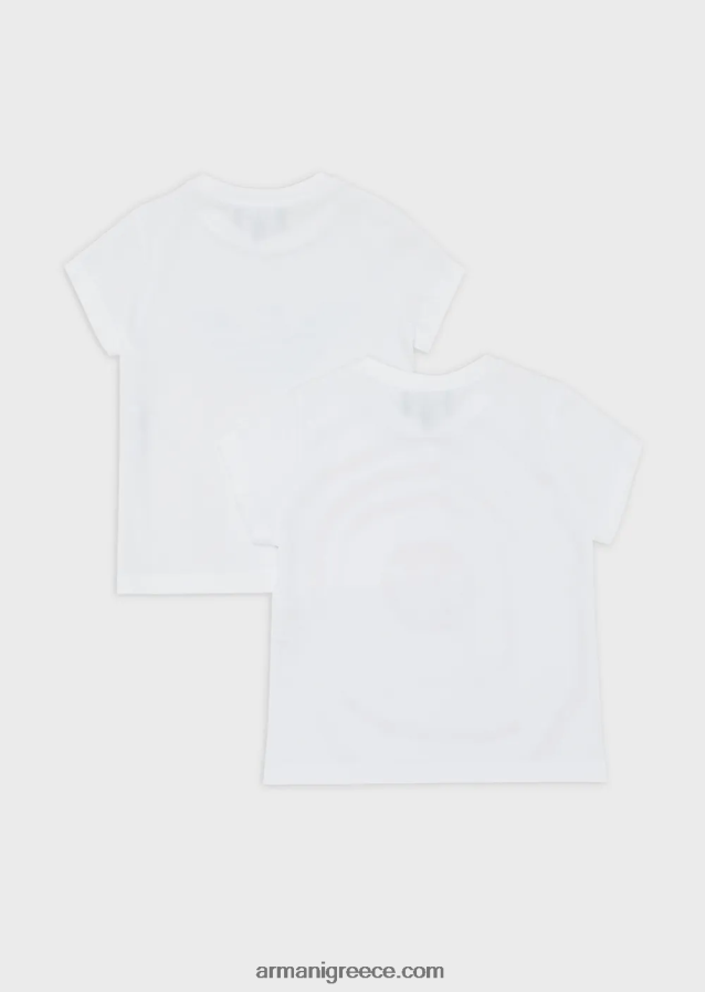 κορίτσι Armani δύο πακέτα μπλουζάκι ζέρσεϊ με λογότυπο σε εφέ ακουαρέλας 4046R62553 άσπρο