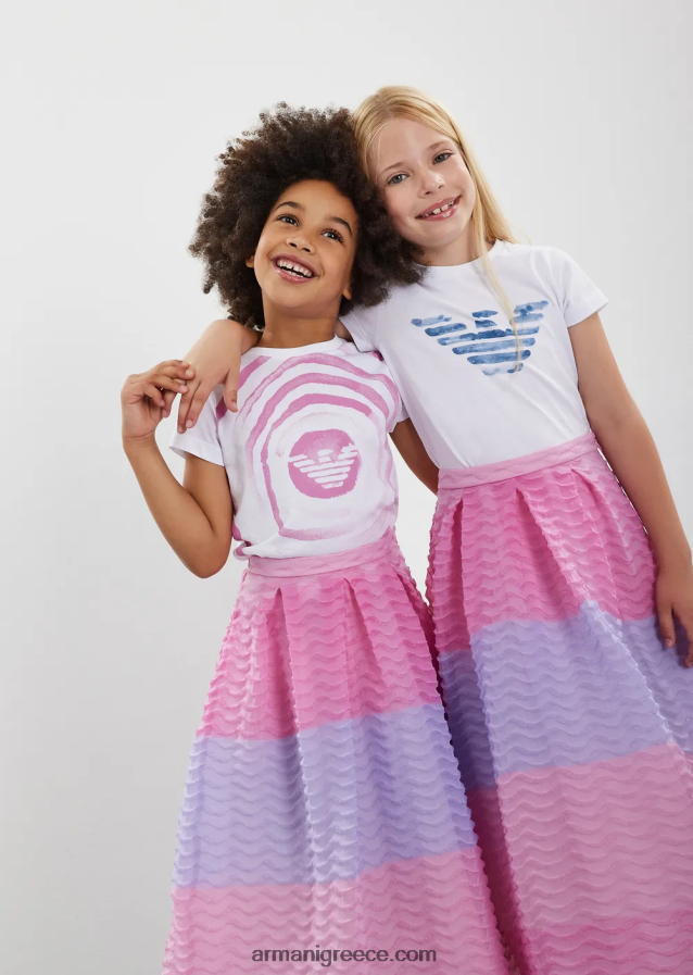 κορίτσι Armani δύο πακέτα μπλουζάκι ζέρσεϊ με λογότυπο σε εφέ ακουαρέλας 4046R62553 άσπρο