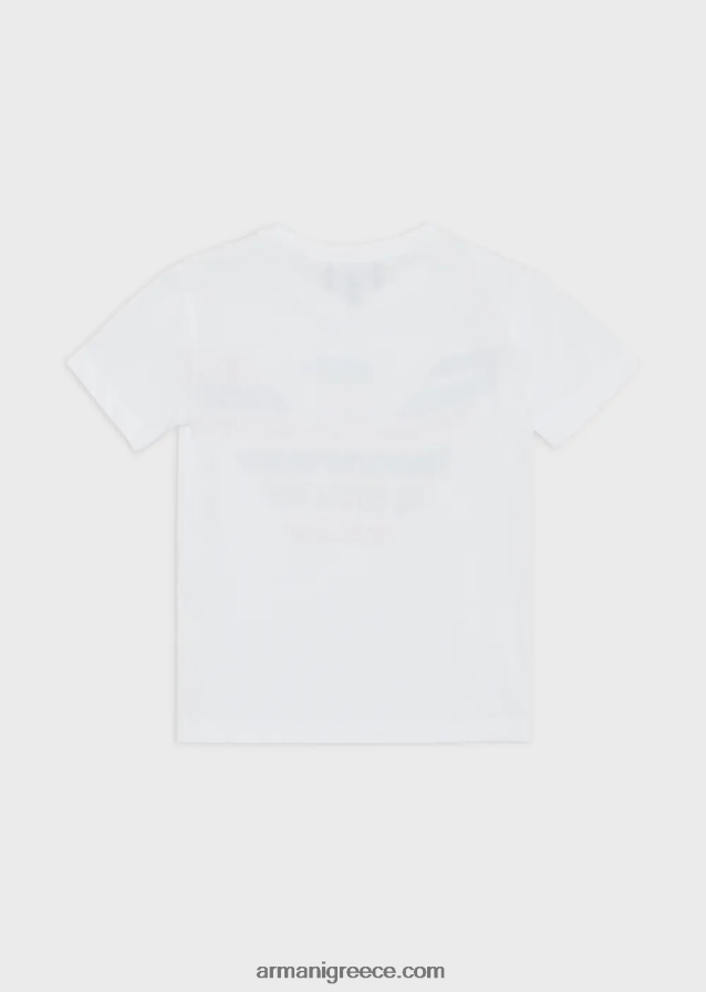 κορίτσι Armani μπλουζάκι ζέρσεϊ με τύπωμα λογότυπου γκλίτερ 4046R62556 λευκό λογότυπο