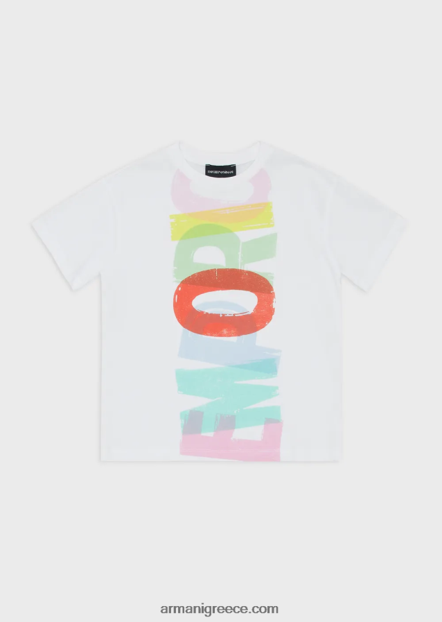 κορίτσι Armani οργανικό μπλουζάκι με μεγάλο μέγεθος πινελιάς 4046R62559 άσπρο