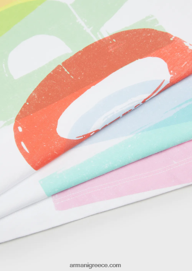 κορίτσι Armani οργανικό μπλουζάκι με μεγάλο μέγεθος πινελιάς 4046R62559 άσπρο