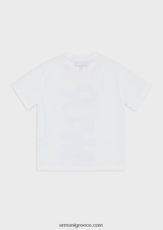 κορίτσι Armani οργανικό μπλουζάκι με μεγάλο μέγεθος πινελιάς 4046R62559 άσπρο