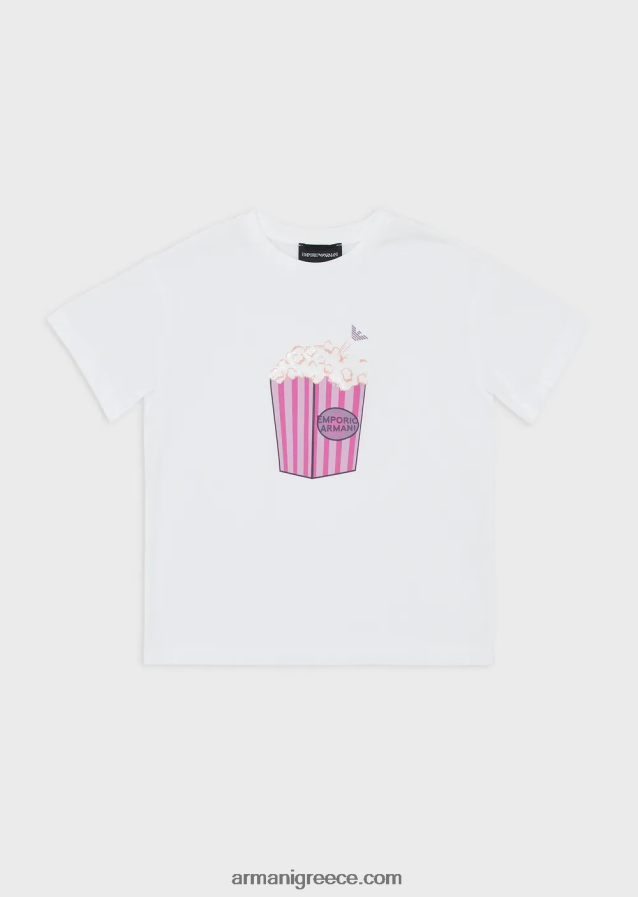 κορίτσι Armani μπλουζάκι ζέρσεϊ με στάμπα ποπ κορν 4046R62560 άσπρο