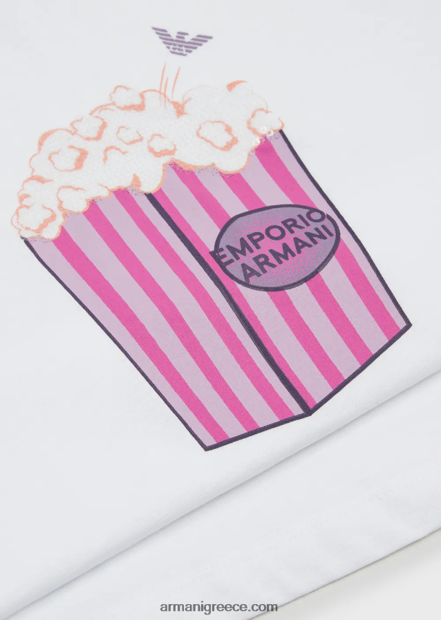 κορίτσι Armani μπλουζάκι ζέρσεϊ με στάμπα ποπ κορν 4046R62560 άσπρο