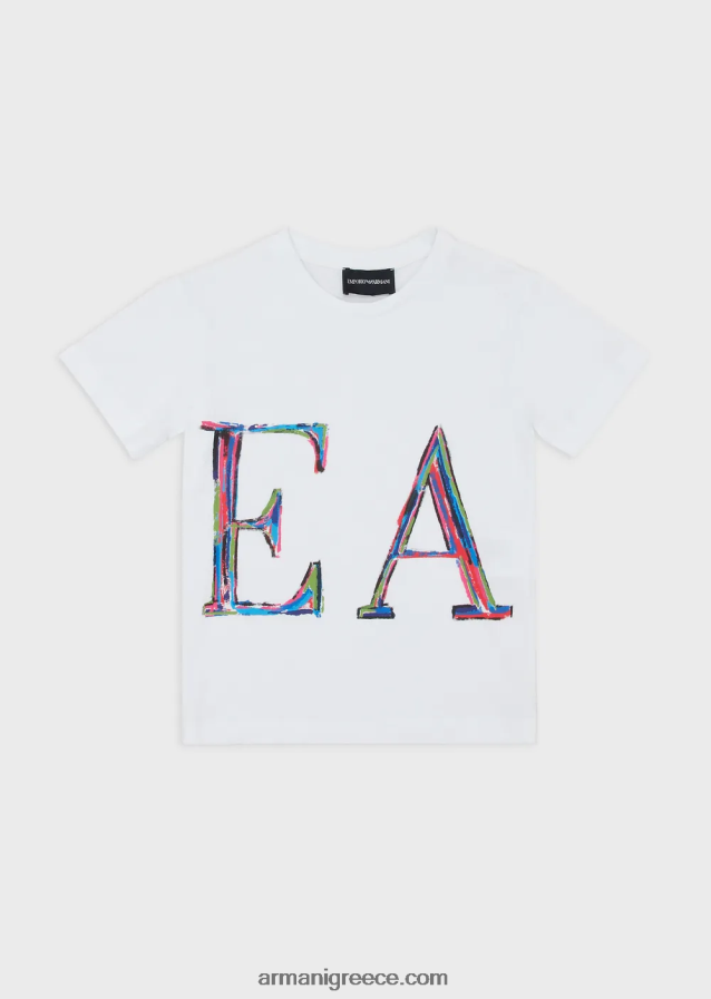 κορίτσι Armani Ζέρσεϊ μπλουζάκι με τύπωμα λογότυπου 4046R62561 άσπρο