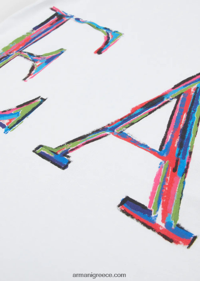 κορίτσι Armani Ζέρσεϊ μπλουζάκι με τύπωμα λογότυπου 4046R62561 άσπρο