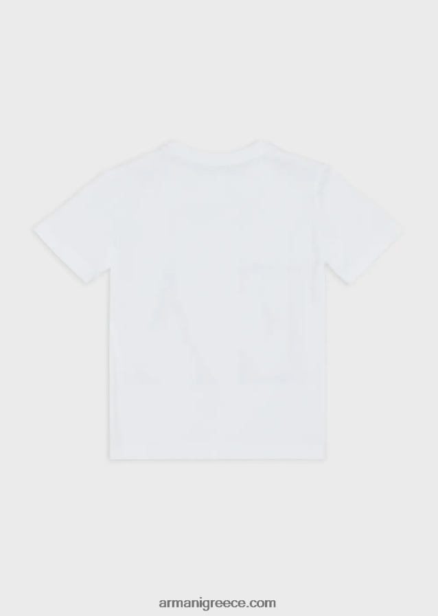 κορίτσι Armani Ζέρσεϊ μπλουζάκι με τύπωμα λογότυπου 4046R62561 άσπρο