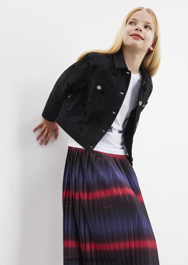 κορίτσι Armani Ζέρσεϊ μπλουζάκι με τύπωμα λογότυπου 4046R62561 άσπρο