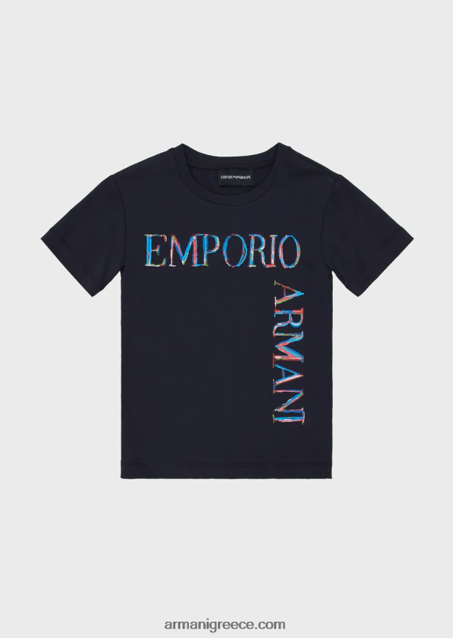 κορίτσι Armani Ζέρσεϊ μπλουζάκι με τύπωμα λογότυπου 4046R62562 μπλε