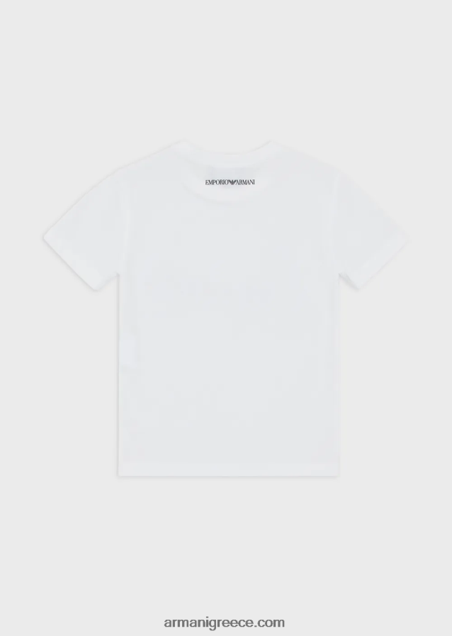 κορίτσι Armani βιολογικό μπλουζάκι ζέρσεϊ με λογότυπο με παγιέτες 4046R62563 άσπρο