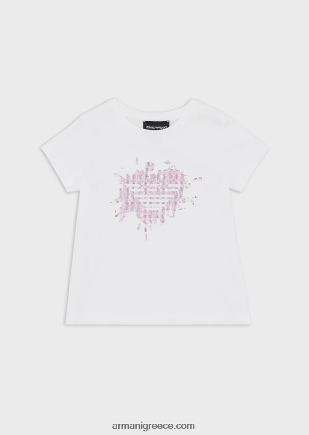 κορίτσι Armani μπλουζάκι ζέρσεϊ με αετό από στρας σε αντίθεση 4046R62564 άσπρο