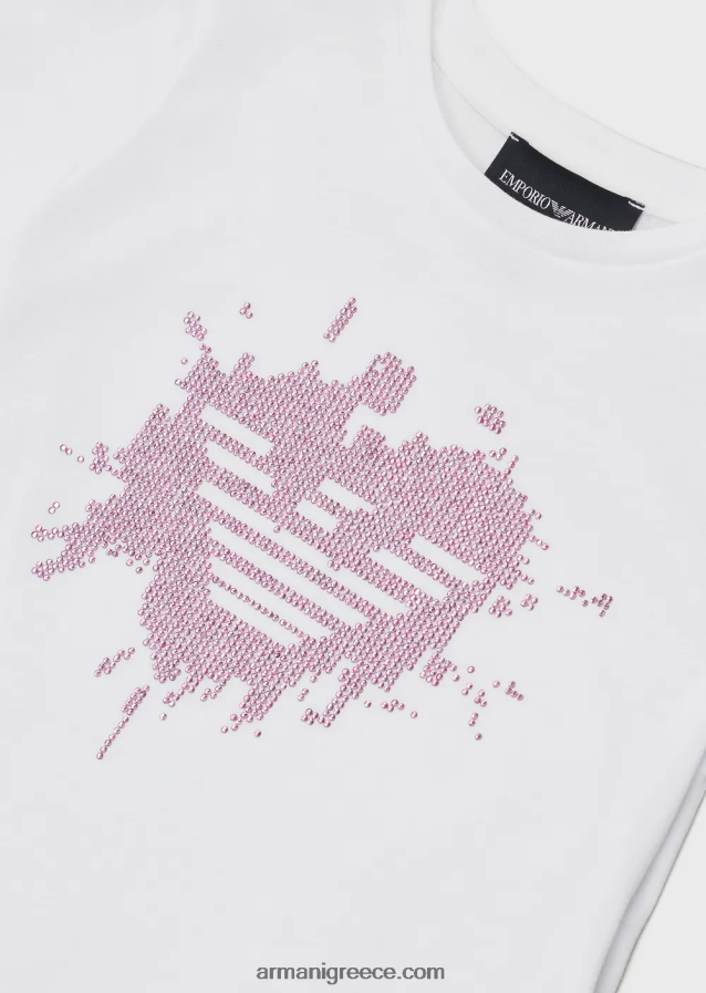 κορίτσι Armani μπλουζάκι ζέρσεϊ με αετό από στρας σε αντίθεση 4046R62564 άσπρο