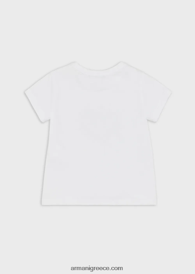 κορίτσι Armani μπλουζάκι ζέρσεϊ με αετό από στρας σε αντίθεση 4046R62564 άσπρο