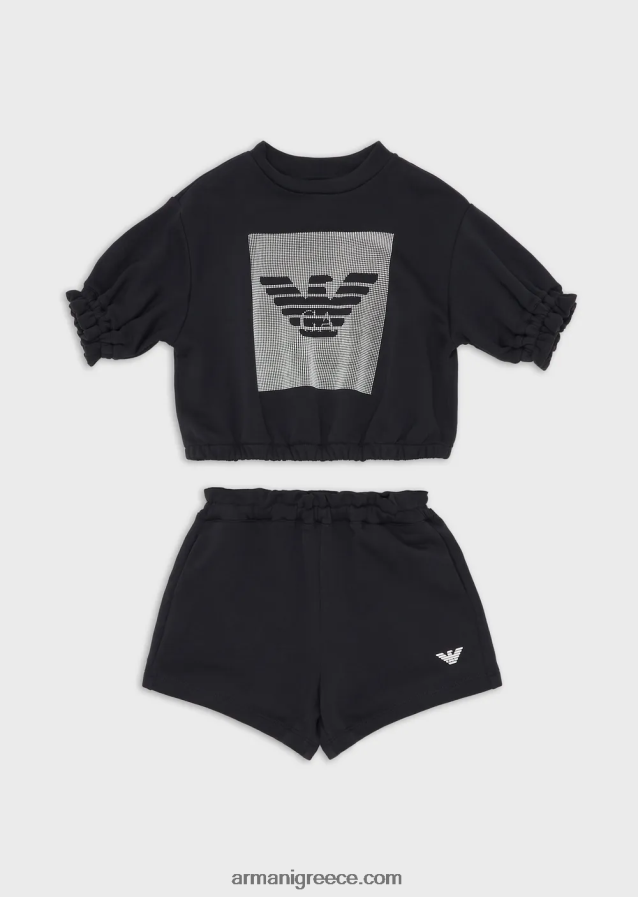 κορίτσι Armani ελαφρύ σετ φούτερ και σορτς από φλις ζέρσεϊ 4046R62565 ναυτικό μπλε