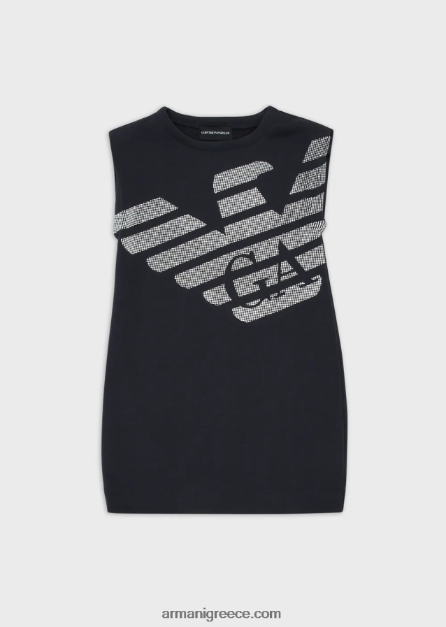 κορίτσι Armani ανάλαφρο φόρεμα από φλις ζέρσεϊ με μεγάλο σχέδιο αετού 4046R62566 μπλε λογότυπο