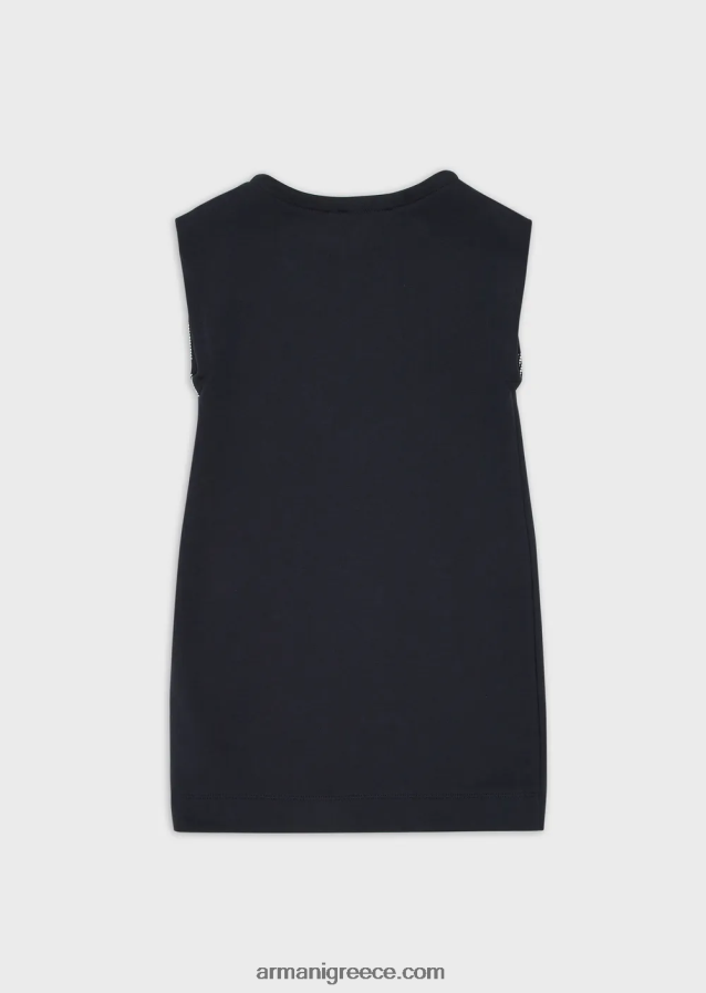 κορίτσι Armani ανάλαφρο φόρεμα από φλις ζέρσεϊ με μεγάλο σχέδιο αετού 4046R62566 μπλε λογότυπο