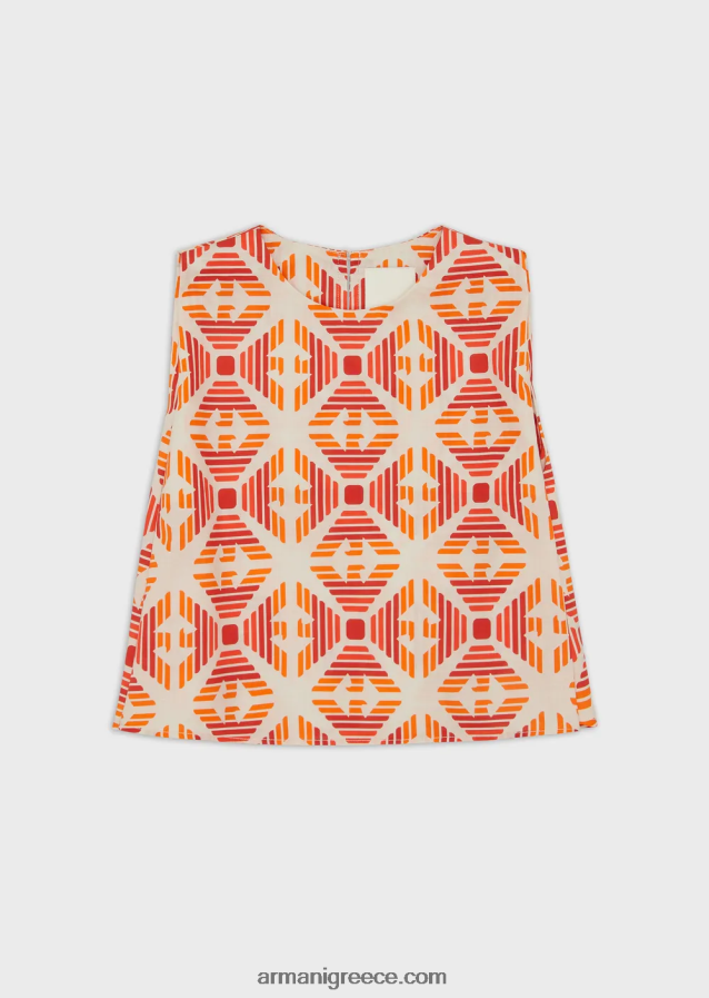 κορίτσι Armani Βιολογικό τοπ από μουσελίνα βιώσιμης συλλογής με στάμπα παντού 4046R62578 Τυπώνω