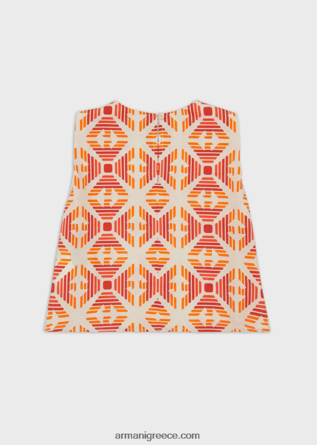 κορίτσι Armani Βιολογικό τοπ από μουσελίνα βιώσιμης συλλογής με στάμπα παντού 4046R62578 Τυπώνω