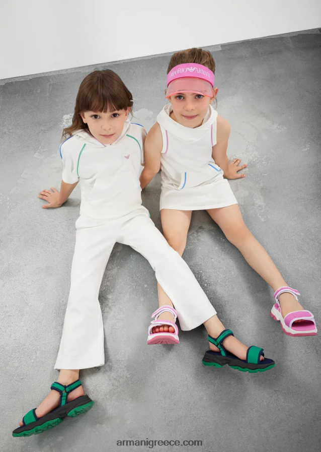 κορίτσι Armani παντελόνι French terry με λεπτομέρειες σε αντίθεση 4046R62545 άσπρο