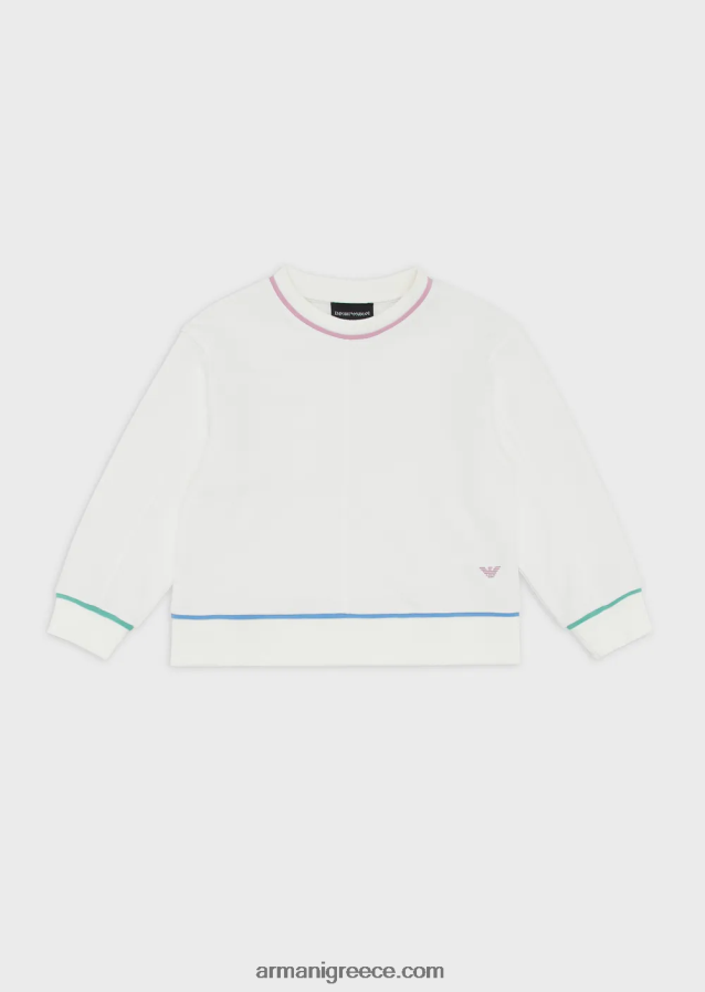 κορίτσι Armani φούτερ French terry oversized με λεπτομέρειες σε αντίθεση 4046R62544 άσπρο