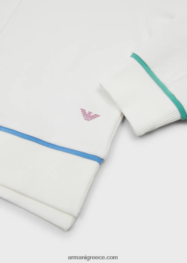 κορίτσι Armani φούτερ French terry oversized με λεπτομέρειες σε αντίθεση 4046R62544 άσπρο