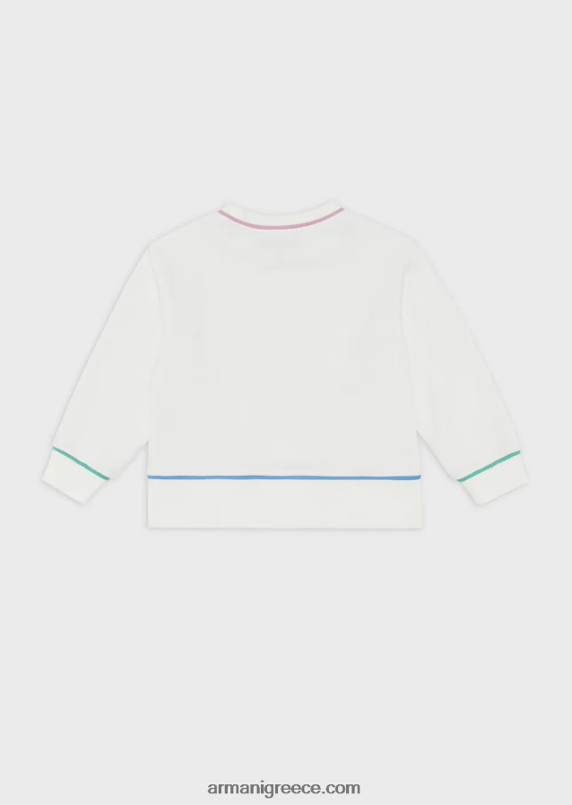 κορίτσι Armani φούτερ French terry oversized με λεπτομέρειες σε αντίθεση 4046R62544 άσπρο