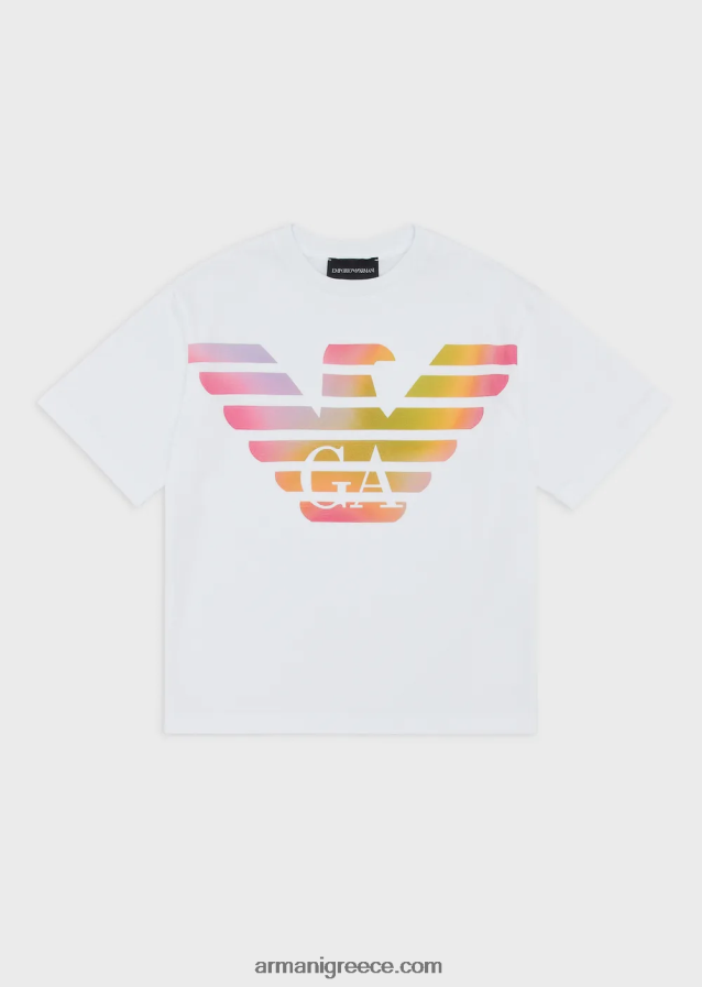 κορίτσι Armani T-shirt βαρέων βαρών jersey ea crew με πολύχρωμο λογότυπο 4046R62557 λευκό λογότυπο