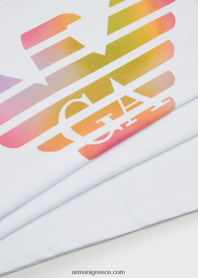 κορίτσι Armani T-shirt βαρέων βαρών jersey ea crew με πολύχρωμο λογότυπο 4046R62557 λευκό λογότυπο