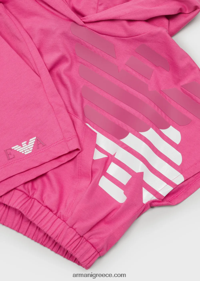 κορίτσι Armani βαρέων βαρών φανέλα μπλουζάκι και σορτς σετ με υπερμεγέθη αετό ea crew 4046R62567 φουξία