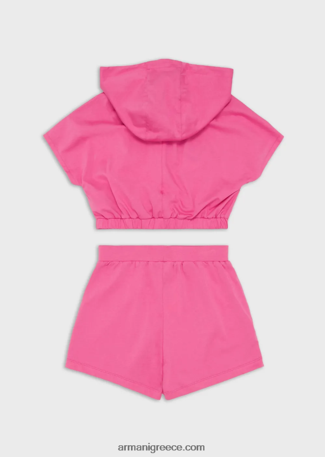 κορίτσι Armani βαρέων βαρών φανέλα μπλουζάκι και σορτς σετ με υπερμεγέθη αετό ea crew 4046R62567 φουξία