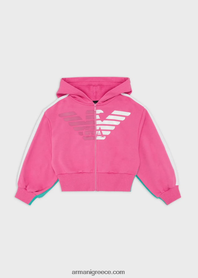 κορίτσι Armani φούτερ με κουκούλα με φερμουάρ και μεγάλου μεγέθους αετό ea crew 4046R62568 πράσινος