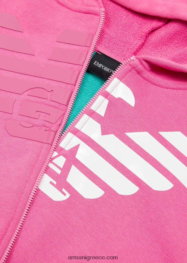 κορίτσι Armani φούτερ με κουκούλα με φερμουάρ και μεγάλου μεγέθους αετό ea crew 4046R62568 πράσινος