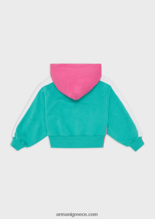 κορίτσι Armani φούτερ με κουκούλα με φερμουάρ και μεγάλου μεγέθους αετό ea crew 4046R62568 πράσινος