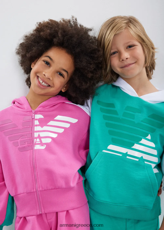 κορίτσι Armani φούτερ με κουκούλα με φερμουάρ και μεγάλου μεγέθους αετό ea crew 4046R62568 πράσινος