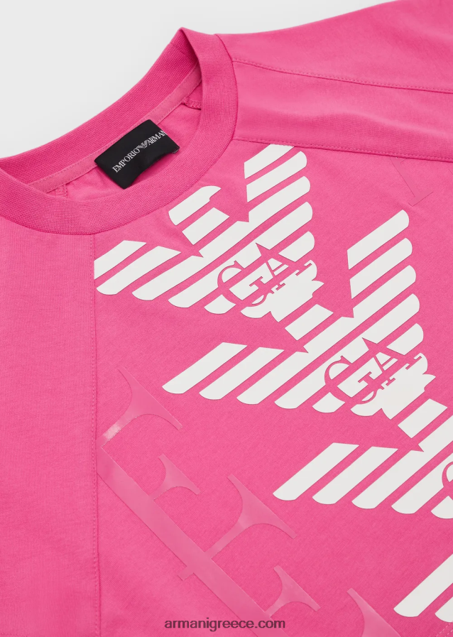 κορίτσι Armani ea crew βαρύ μπλουζάκι μπλουζάκι με στάμπα αετού 4046R62577 ροζ