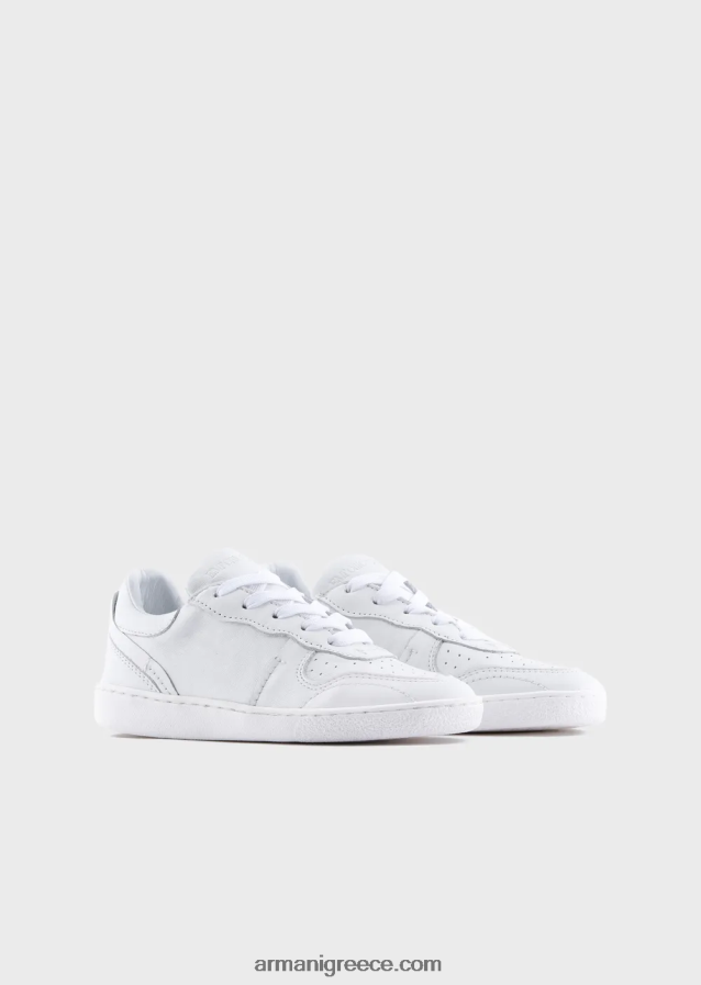 κορίτσι Armani δερμάτινα αθλητικά παπούτσια με τρύπες 4046R62580 άσπρο