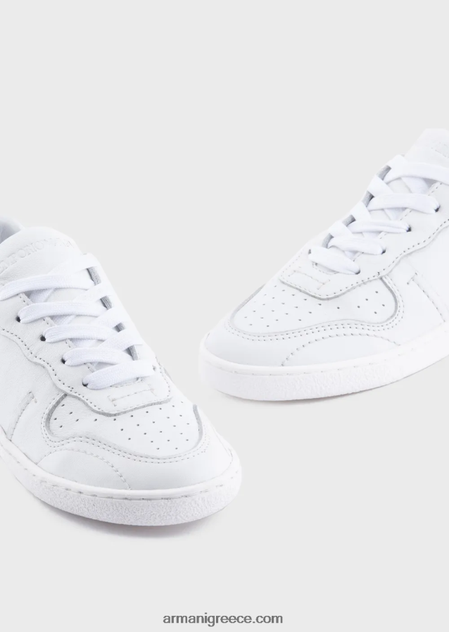 κορίτσι Armani δερμάτινα αθλητικά παπούτσια με τρύπες 4046R62580 άσπρο