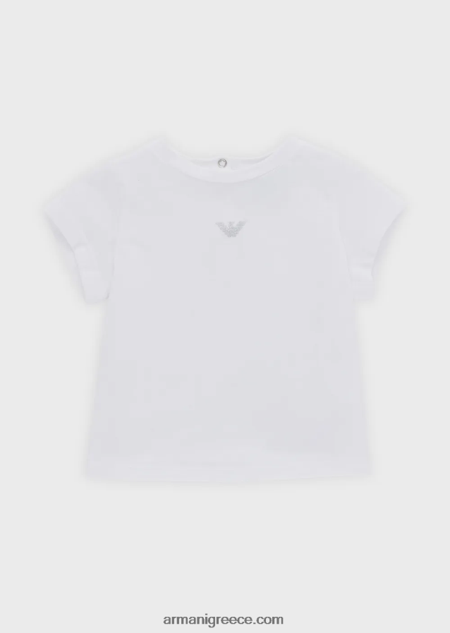 κορίτσι Armani μπλουζάκι ζέρσεϊ με ασημένιο κέντημα αετού 4046R62621 άσπρο