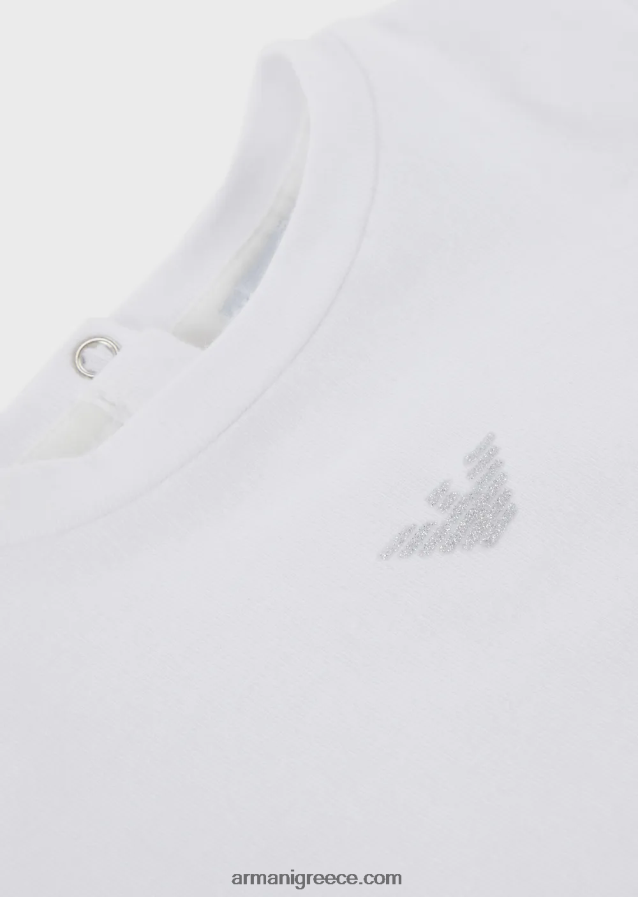 κορίτσι Armani μπλουζάκι ζέρσεϊ με ασημένιο κέντημα αετού 4046R62621 άσπρο