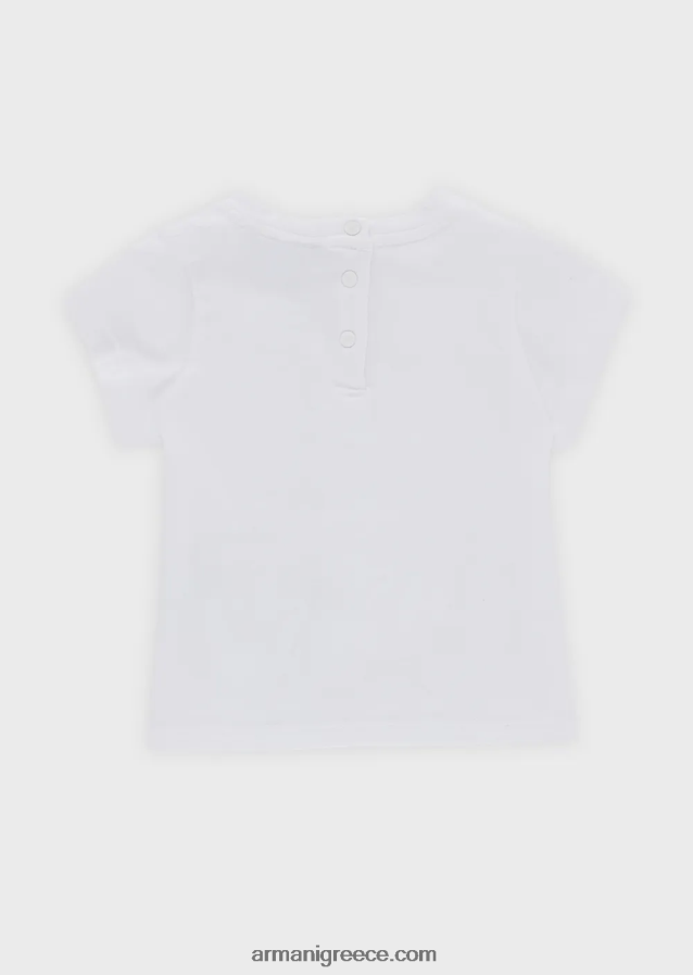 κορίτσι Armani μπλουζάκι ζέρσεϊ με ασημένιο κέντημα αετού 4046R62621 άσπρο