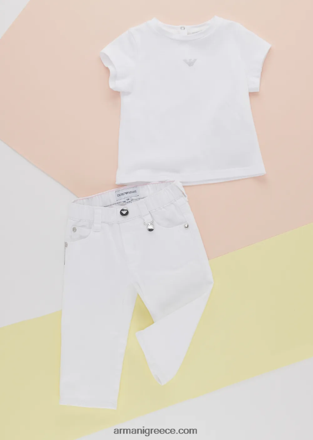 κορίτσι Armani μπλουζάκι ζέρσεϊ με ασημένιο κέντημα αετού 4046R62621 άσπρο