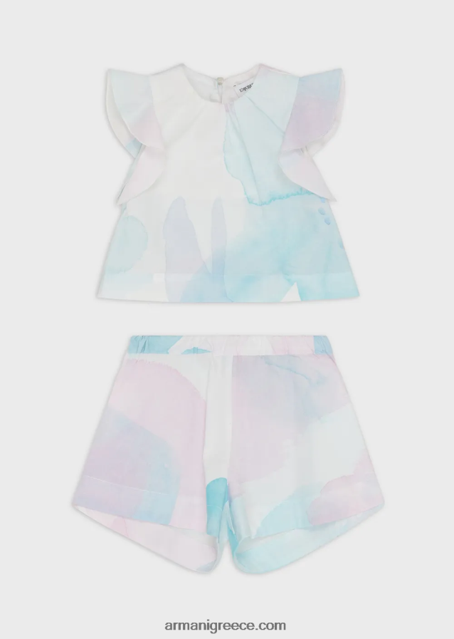κορίτσι Armani Σετ τοπ από ποπλίνα και σορτς με ακουαρέλα φλοράλ στάμπα 4046R62652 πρότυπο