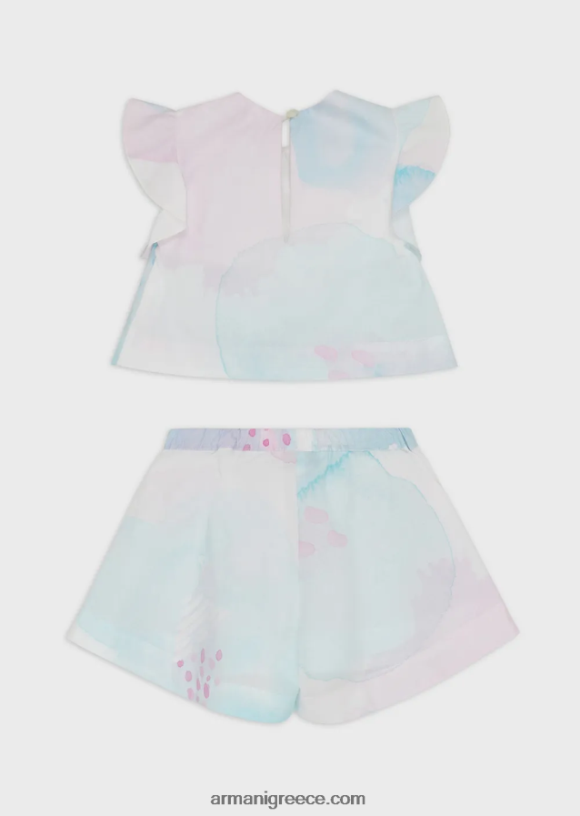 κορίτσι Armani Σετ τοπ από ποπλίνα και σορτς με ακουαρέλα φλοράλ στάμπα 4046R62652 πρότυπο