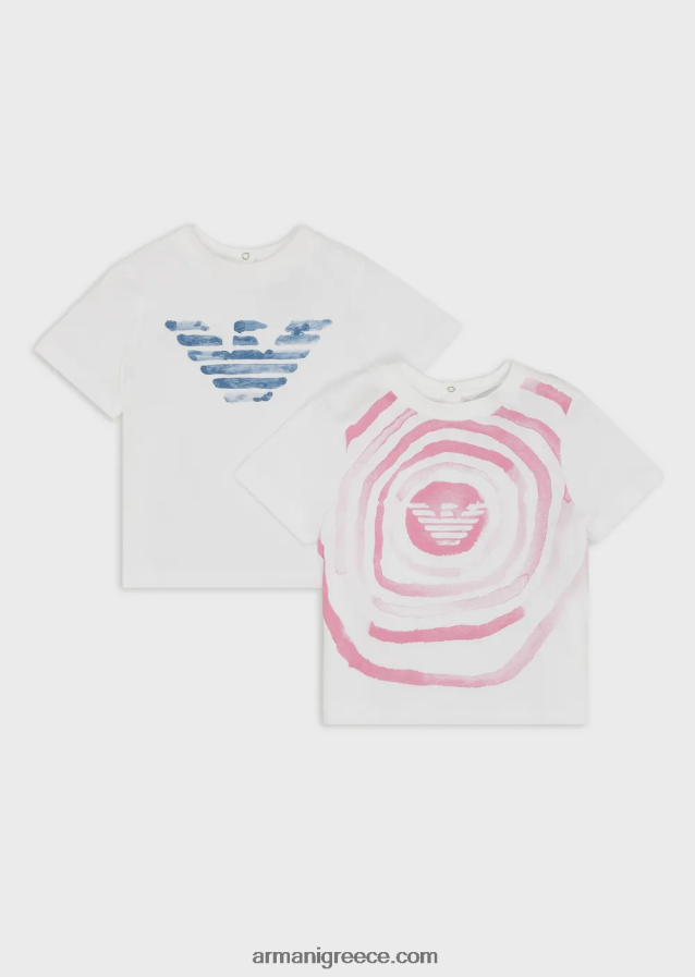 κορίτσι Armani δύο πακέτα μπλουζάκι ζέρσεϊ με λογότυπο σε εφέ ακουαρέλας 4046R62653 άσπρο