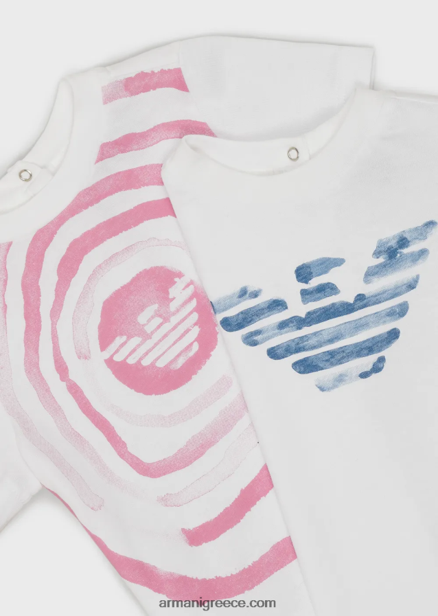 κορίτσι Armani δύο πακέτα μπλουζάκι ζέρσεϊ με λογότυπο σε εφέ ακουαρέλας 4046R62653 άσπρο