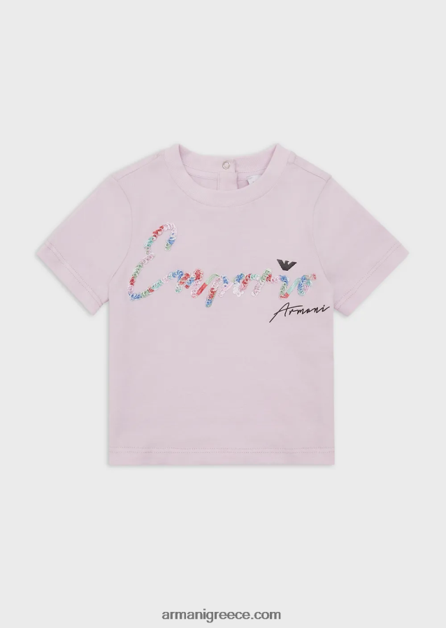 κορίτσι Armani βιολογικό μπλουζάκι ζέρσεϊ με λογότυπο με παγιέτες 4046R62654