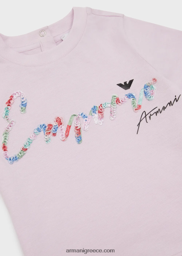 κορίτσι Armani βιολογικό μπλουζάκι ζέρσεϊ με λογότυπο με παγιέτες 4046R62654